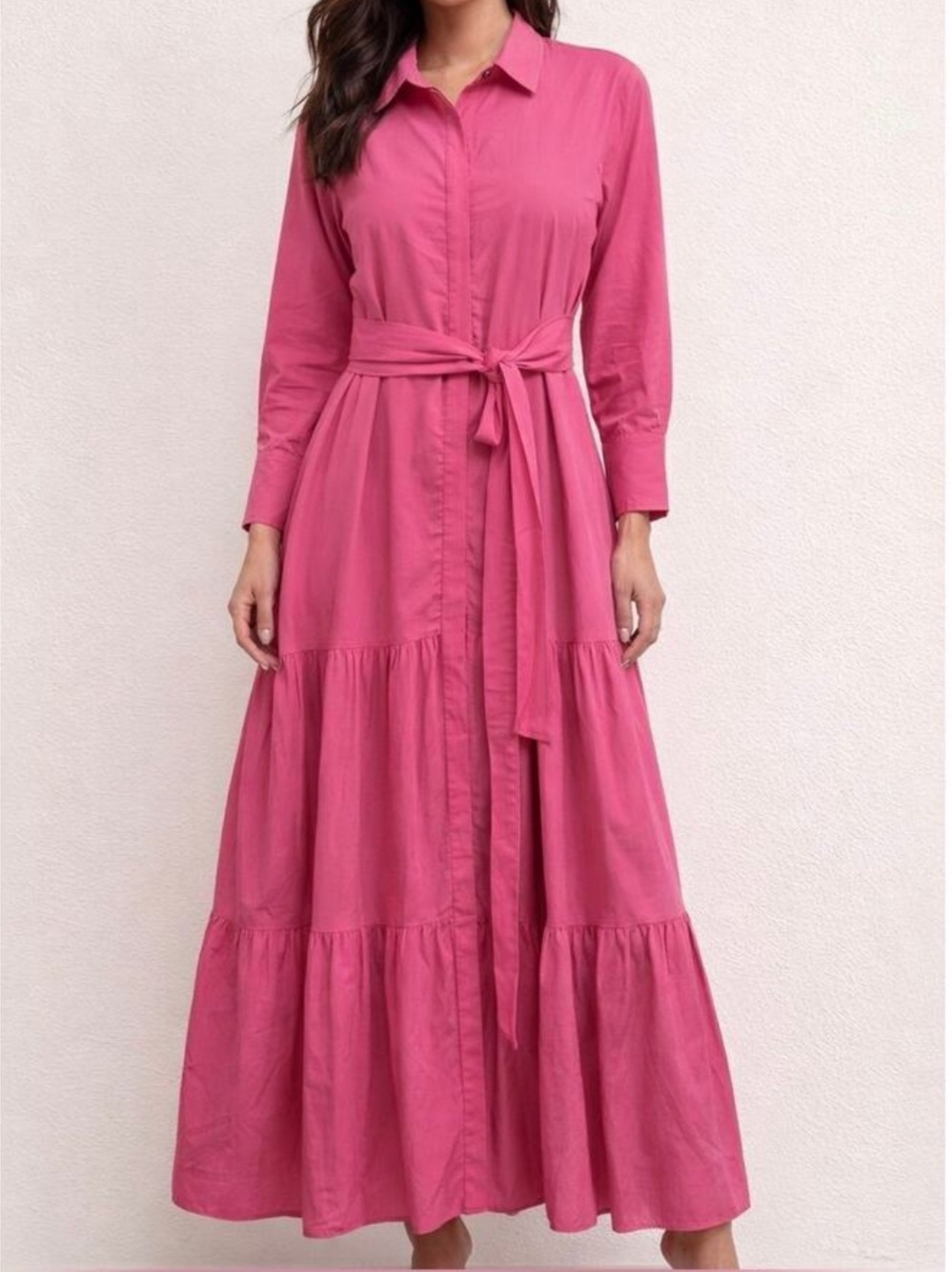 Kobi Halperin Lidia Belted Maxi Tiered Shirt Dress